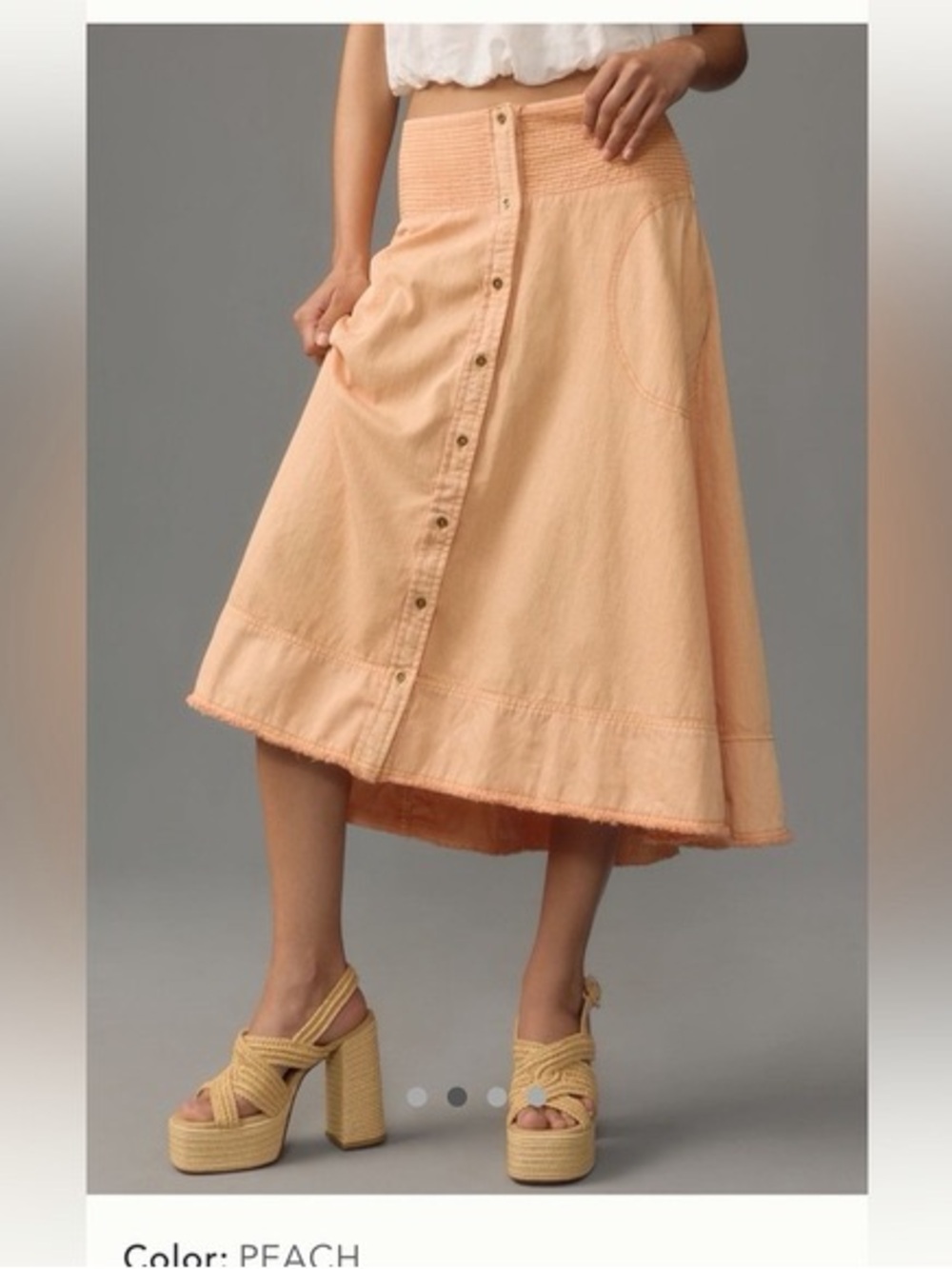 ANTHROPOLOGIE Pilcro Sunbaked Peach Denim Midi Skirt NWT XS EXTRA SMALL $138 NEW